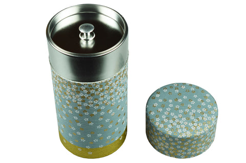 Japanese Flower Design Tea Caddy (Grey)